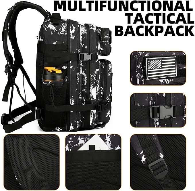 25L Tactical Backpack for Men and Women Military Backpack Small Assault Pack Molle Backpack Bug Out Bag Travel Rucksack Daypack (Black Lightning)
