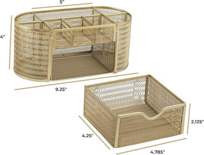 BLU MONACO | Gold Desk Organizer Set with Drawer | Metal Mesh Desk Accessories for Women | Stylish Desktop Organizer for Office Storage, Supplies & Small Stationery