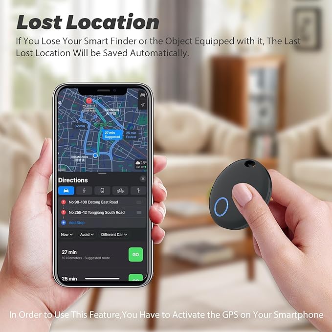 Air Tracker, Key Finder Compatible for Both iOS and Android, Bluetooth Smart Tag with Holder for Keys, Luggage, Suitcases, Pets, Dog Cat Collar, Worldwide Tracking Tag 2 Pack, Black