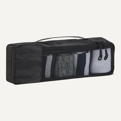 Amazon Essentials 4-Piece Packing Cubes Travel Accessories Set, Luggage Organizer with Double Zipper, Mesh Top, 100% Polyester, Slim, Black (Previously Amazon Basics)