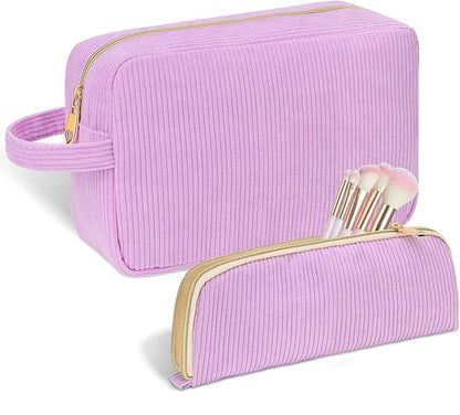 Personalized Initial Makeup Bag Trendy Stuff Corduroy Cosmetic Bag Travel Toiletry Bag for Women, Christmas/Thanksgiving/Halloween Gifts Makeup Organizer Case for Teen Girls Mom Girlfriend Wife.