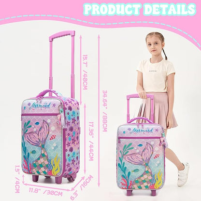 Kids Luggage Set with Wheels Girls Cute Mermaid Travel Softside Suitcases 16" Carry on Suitcase with Duffle Bag Girls Luggage Sets Airline Approved