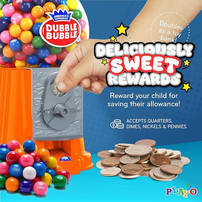 Gumball Machine Halloween Candy - for Kids 8.5" - Coin Operated Toy Bank - Dubble Bubble Red Gum Machine Classic Red Style Includes 45 Gum Balls - Kids Coin Bank - Candy Dispenser - Playo