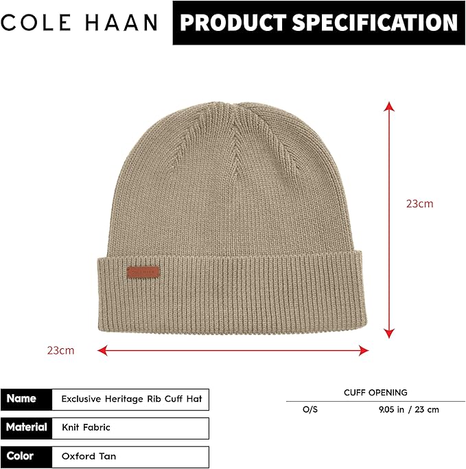 Cole Haan Men's Heritage Rib Cuff Wool Beanie Hat, One Size