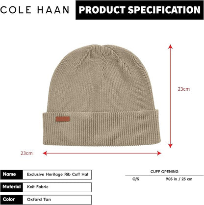Cole Haan Men's Heritage Rib Cuff Wool Beanie Hat, One Size