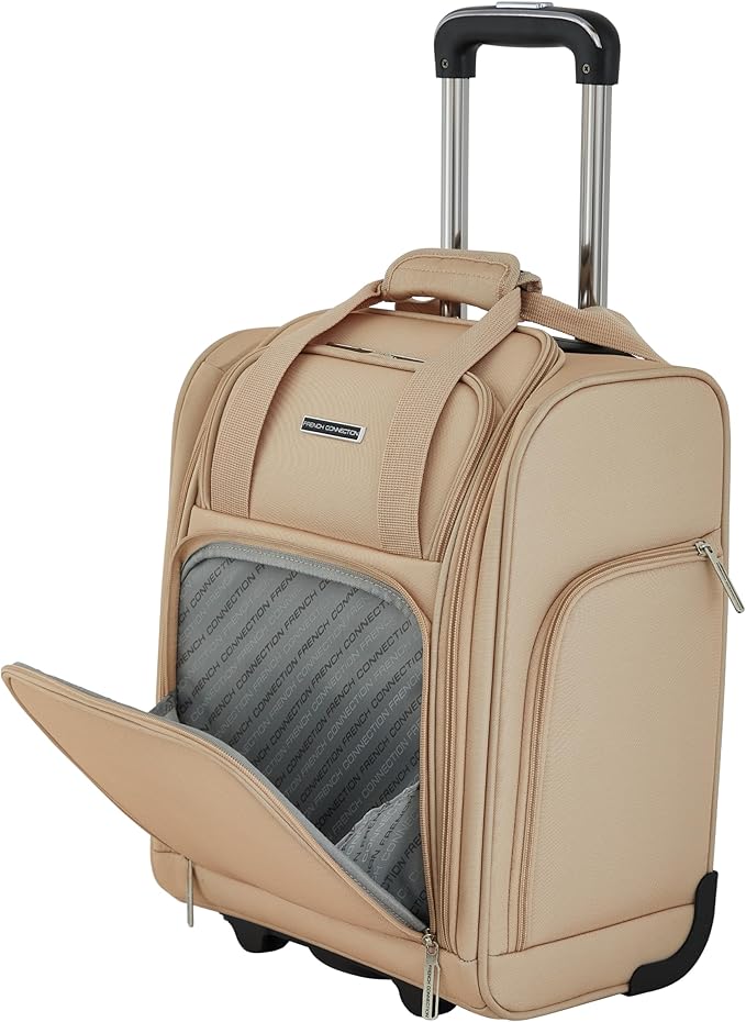 French Connection 16" Underseat Carry-On Luggage with USB/USB-C Ports, Toasted Almond