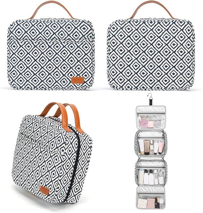 Bosidu Hanging Travel Toiletry Bag,Large Capacity Cosmetic Travel Toiletry Organizer for Women with 4 Compartments & 1 Sturdy Hook,Perfect for Travel/Daily Use/Christmas