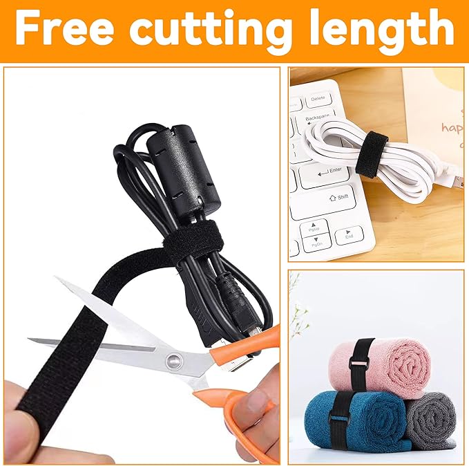 20Ft x 1" Adjustable Cable Straps with 30 Buckles, Hook and Loop Straps, Reusable Nylon Cable Ties for Cord Organiser, Organizer, Cable Tidy, Free Cut Length, Black