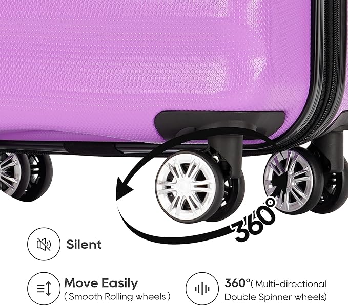 GinzaTravel 3-piece expandable luggage sets with Spinner Wheels， ABS hardshell Suitcase with TSA Lock，Large Luggage for Family Travel & carry on 20/24/28，Purple color
