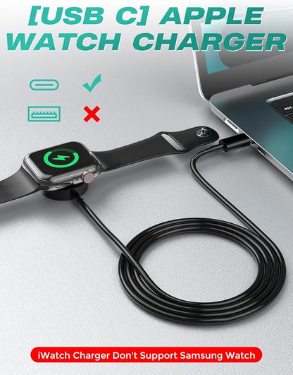 2Pack USB C for Watch Charger Magnetic Charger Wireless Portable Compatible with Watch Ultra2 Ultra Series 10/9/8/7/6/SE/SE2/5/4/3/2/1-[1m/Black]