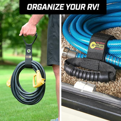 Easy-Carry Wrap-It Storage Straps - 17” (2-Pack) Blaze Orange with Grommet - Extension Cord Hanger Carrying Straps for RV Accessories