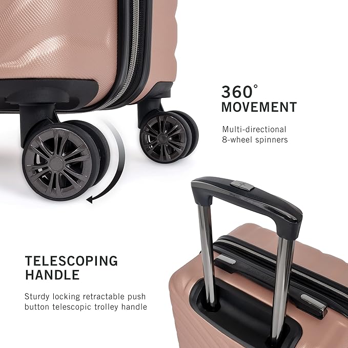 Kenneth Cole REACTION Madison Square Lightweight Hardside Chevron Expandable Spinner Luggage, Rose Gold, 20-Inch Carry On