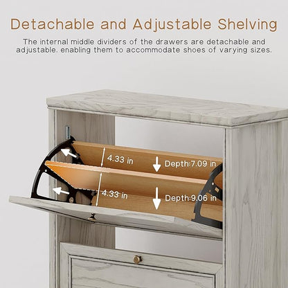 Chogori 3-Tier Shoe Cabinet – Solid Wood Entryway Shoe Storage Organizer with Flip-Up Doors, Adjustable Shelves – Narrow Freestanding Shoe Cabinets for Hallway – Space-Saving Design (2, Charcoal Gray)