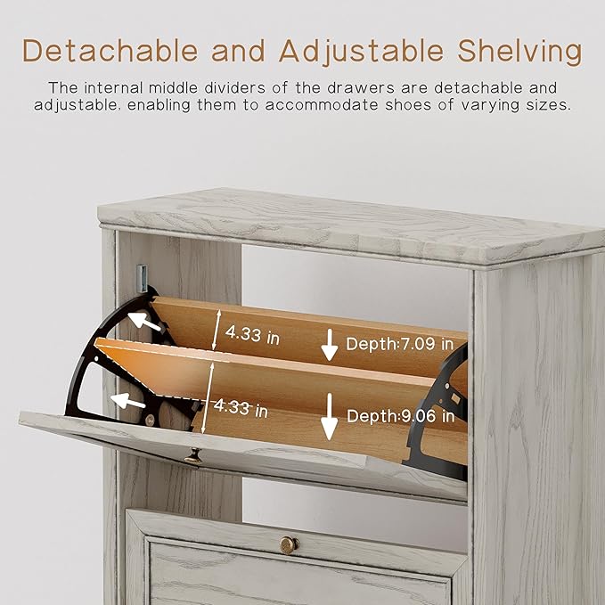 Chogori 3-Tier Shoe Cabinet – Solid Wood Entryway Shoe Storage Organizer with Flip-Up Doors, Adjustable Shelves – Narrow Freestanding Shoe Cabinets for Hallway – Space-Saving Design (1, Charcoal Gray)