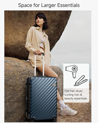 24 Inch Luggage with Spinner Wheels, KVC Expandable Hardside Medium Checked Suitcase (EX-Core, Navy, 24 Inch, 70L-76L)