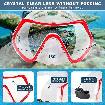 ZEEPORTE Mask Fin Snorkel Set, Travel Size Snorkeling Gear for Adults with Panoramic View Anti-Fog Mask, Trek Fins, Dry Top Snorkel and Gear Bag for Swimming Training, Snorkeling Kit Diving Packages