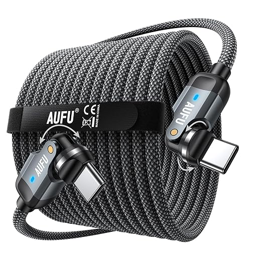AUFU PD 60W USB C to USB C Cable 6.6ft(1Pack), Double 180° +360°Rotation/C to C Fast Charging/Type C to Type C Cable/6ft USB C Cable for 1Phone 17/16/15/Ma-Book/1Pad Series, Samsung Galaxy Series