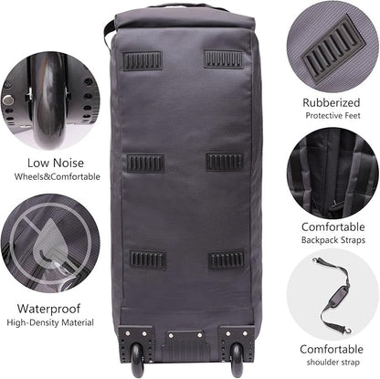 80L Rolling Duffle Bag with Wheels - Heavy-Duty 33.5" Foldable Duffel, Water-Resistant Wheeled Luggage with Shoulder Straps for Camping, Gym, Airplane (Grey)