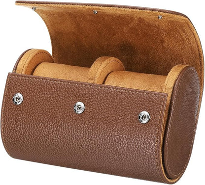 HARFINGTON Watch Roll Travel Case 2 Slot Portable Leather Watch Case for Men and Women, Watches Storage Organizer with Removable Pillow for Traveling, Display, Textured Brown