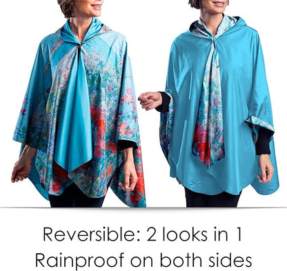 RainCaper Hassam Celia’s Garden Womens Rain Cape Poncho with Hood Reversible