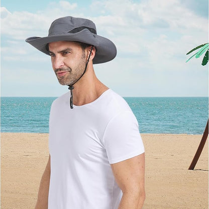 PFFY Sun Bucket Hats for Men Women 3” Wide Brim UPF 50+ Fishing & Beach Hat