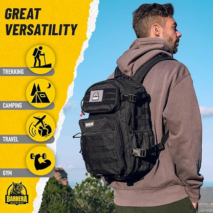 25 L Tactical Backpack: durable military-style backpack with MOLLE system for everyday use, travel, gym, hiking, fishing, camping, and outdoor sports. (BLACK 25L)