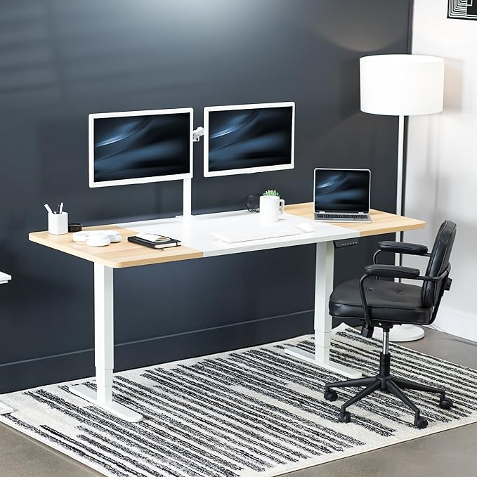 VIVO Electric 71 x 30 in Dual Motor Sit Stand Desk, Memory Height Adjustment, 2B Series, White and Light Wood Top, White Frame, DESK-KIT-2W7WC