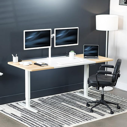 VIVO Electric 71 x 30 in Dual Motor Sit Stand Desk, Memory Height Adjustment, 2B Series, White and Light Wood Top, White Frame, DESK-KIT-2W7WC
