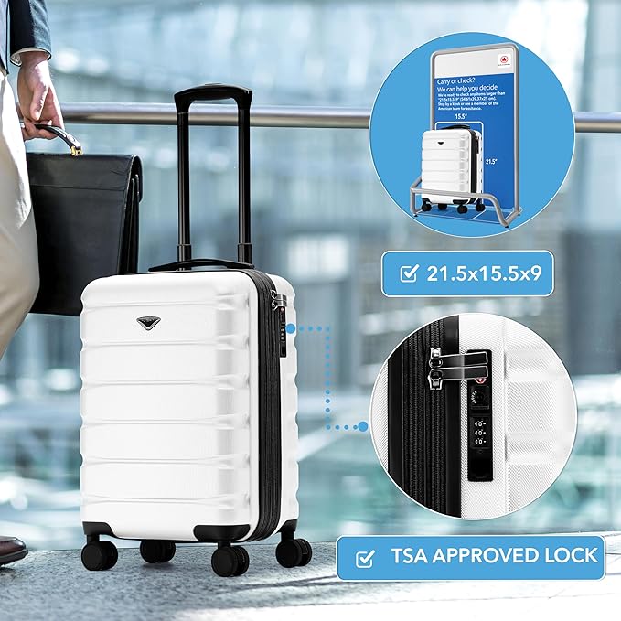 Flight Knight 21.5x15.5x9" Expandable Carry On Suitcase Hardside TSA Lock & USB C Port Lightweight Luggage Silent Double Spinner Wheels Maximum Canada Air Overhead Carry-On Bag Many Airlines Approved