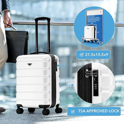 Flight Knight 21.5x15.5x9" Expandable Carry On Suitcase Hardside TSA Lock & USB C Port Lightweight Luggage Silent Double Spinner Wheels Maximum Canada Air Overhead Carry-On Bag Many Airlines Approved