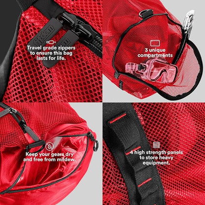 Fitdom 90L Large Mesh Duffle Bag for Scuba Dive or Snorkel Equipment. Best for Water Sports & Beach Activities like Swimming, Diving & Snorkeling. Perfect for Travel, Storage Swim Gym Gears & Balls