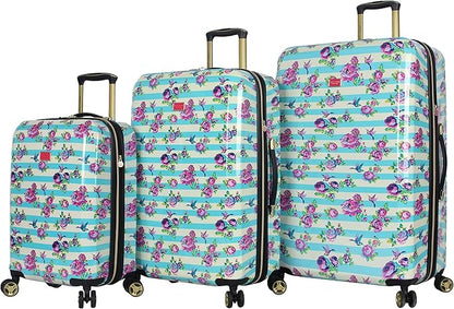 Betsey Johnson Luggage Hardside 3 Piece Set Suitcase With Spinner Wheels (20" 26" 30") (One Size, Flamingo Strut)… (Stripe Floral Hummingbird)