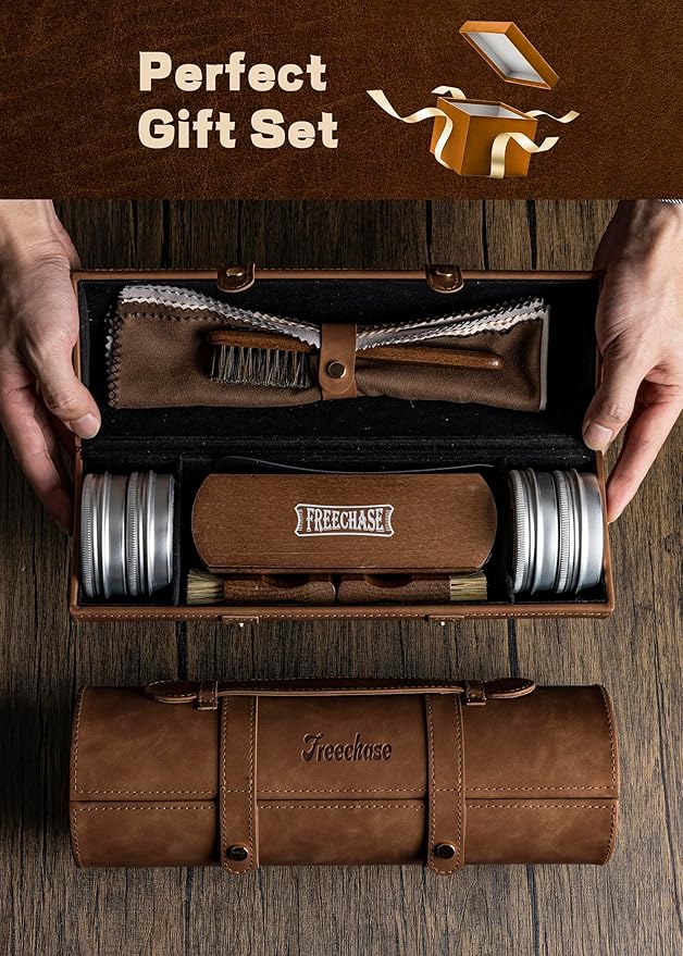 Leather Shoe Polish Kit For Men - 13 PC Shoe Shine Kit, Leather Boot Care, Shoe Care Kit As Birthday Anniversary Gift For Cool Men Women Him Her Friend Parent Husband