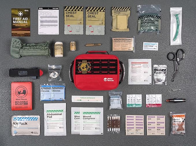 RHINO RESCUE Vehicle IFAK Trauma Kit with C-A-T Tourniquet, Tactical First Aid Kit Molle Pouch Red