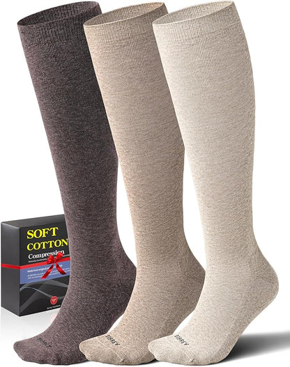 Soft Cotton Compression Socks for Women Men 20-30mmHg - Knee High Support for Circulation, Nurses, Pregnancy, Travel