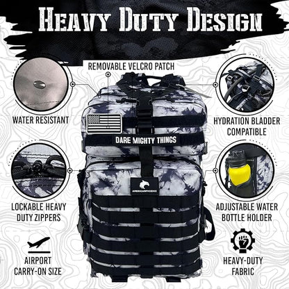AMERICANPHOENIX 45L Elite Tactical Backpack | 3X Stronger Work & Military Backpack | Water Resistant and Heavy Duty | 3 Day MOLLE Bug Out Bag (Black Ice)