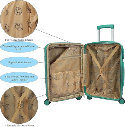 World Traveler VentureX Airline Approved 2-Piece Carry-On Luggage Set – Lightweight Hardside Polycarbonate Suitcase with Spinner Wheels - Green