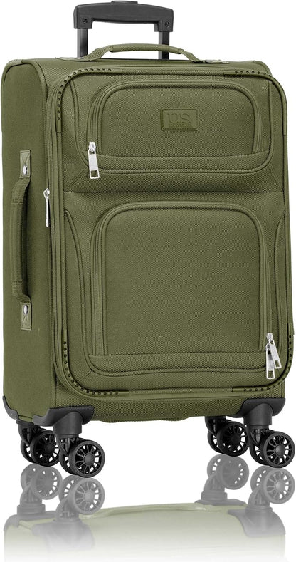 U.S. Traveler Rio Lightweight Softside Rolling Carry-on Suitcase, 4-Wheel Single, Green