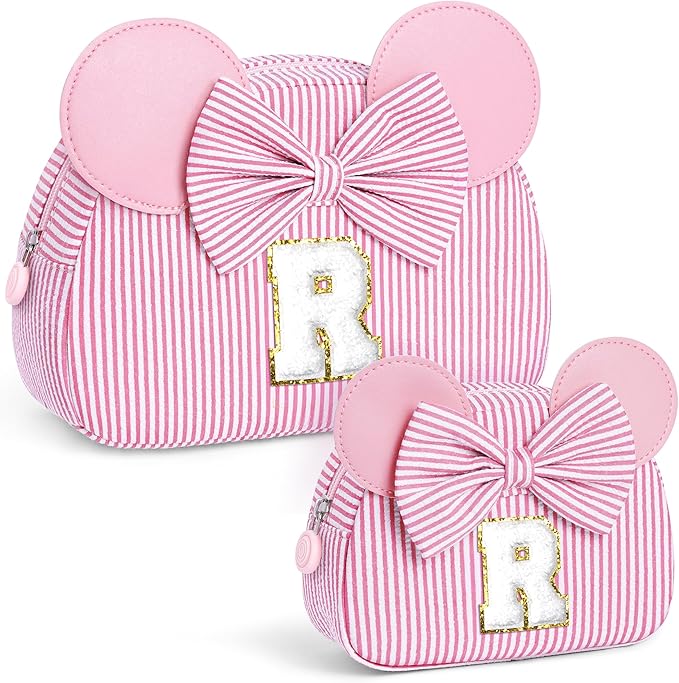 Initial Makeup Bag | Makeup Bags | Travel Cosmetic Bag | Birthday Gifts for Girls | Christmas Gifts for Kids | Birthday Gift for 4 5 6 7 8 9 10 11 12 13 Years Old Girl | Pink R