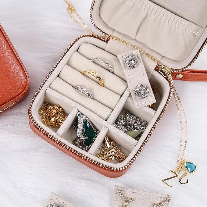 Angelina's Palace Personalized Jewelry Case with Name Engraved,Custom Leather Travel Jewelry Organizer Box for Rings,Earrings,Necklaces,Birthday Bridesmaid Gift For Women