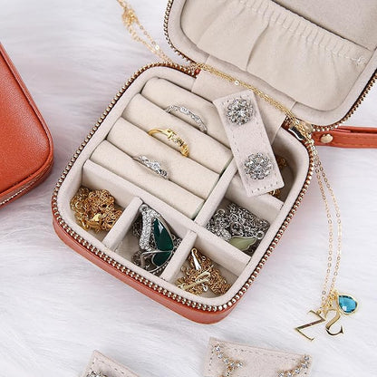 Angelina's Palace Personalized Jewelry Case with Name Engraved,Custom Leather Travel Jewelry Organizer Box for Rings,Earrings,Necklaces,Birthday Bridesmaid Gift For Women