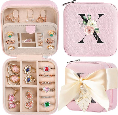 AYGXU Travel Jewelry Box for Women and Girls - Small Case With Initial A-Z - Teacher Gifts