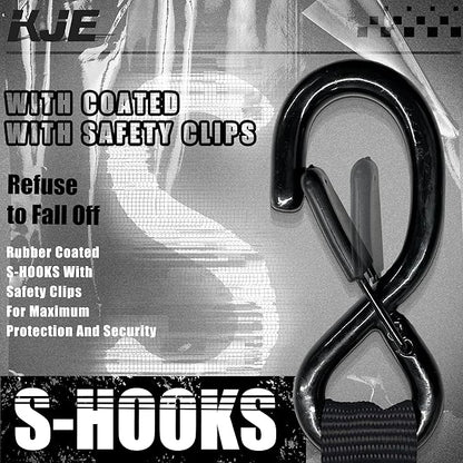 KJE Retractable Ratchet Straps, (4) 1" x 10' Tie Down Strap + (4) Soft Loop - Heavy Duty 1,650lb Max Break Strength, S-Hook with Clip, Self Retracting Ratchet Strap for Motorcycle, Kayak, ATVs, Boats