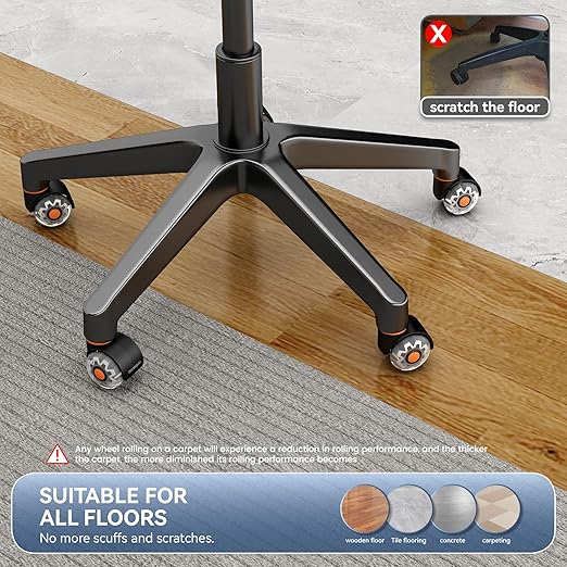 2 Inch Office Desk Chair Wheels Replacement, Computer Gaming Casters for Carpet Stem 7/16-7/8, Set of 5 for Furniture Hardwood Hard Floors Chair Casters Tile Smooth Safe Quiet Rolling 880 LB