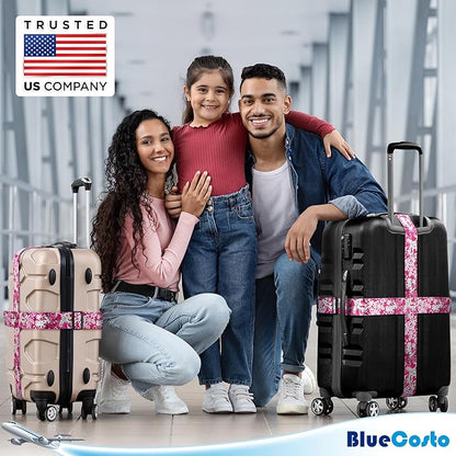 Luggage Straps for Suitcases - TSA Approved - Pink Geometric, 2 PK - Premium Belts for Suitcase, Briefcase & Travel Bag - Adjustable Strap Length 41" - 78"