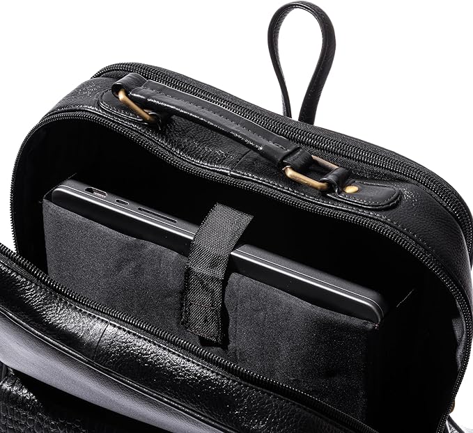 15.6" Luxury Black Leather Laptop Backpack for Men & Women. Leather Bag for Professional Use in Office & Business