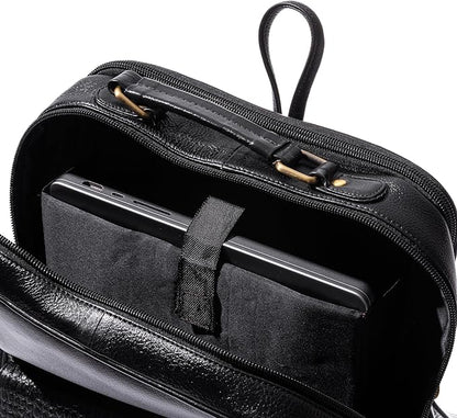 15.6" Luxury Black Leather Laptop Backpack for Men & Women. Leather Bag for Professional Use in Office & Business