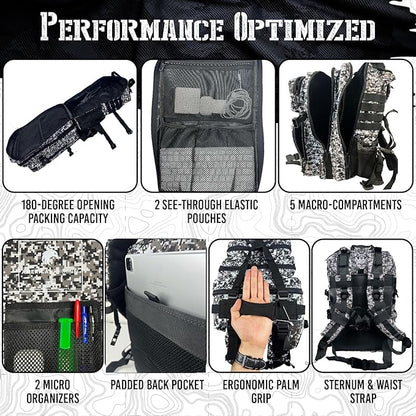 AMERICANPHOENIX 45L Elite Tactical Backpack | 3X Stronger Work & Military Backpack | Water Resistant and Heavy Duty | 3 Day MOLLE Bug Out Bag (Snow Leopard)