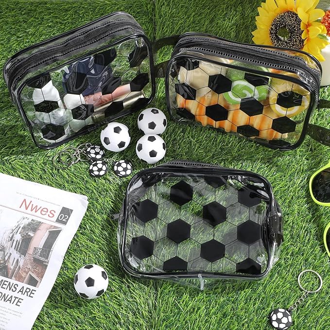 24 PCS Soccer Cosmetic Bags Soccer Gift Accessories Bags Goodie Snack Makeup Pouch Bag Waterproof Clear PVC Travel Bag with Zipper for Girls Valentine Team Gifts Player Sport Party Favors