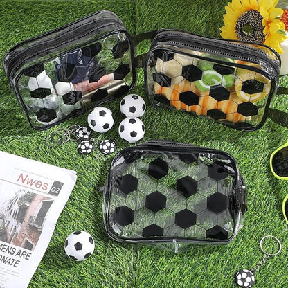 24 PCS Soccer Cosmetic Bags Soccer Gift Accessories Bags Goodie Snack Makeup Pouch Bag Waterproof Clear PVC Travel Bag with Zipper for Girls Valentine Team Gifts Player Sport Party Favors